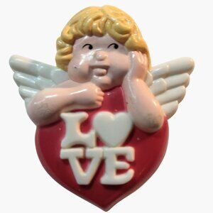 Vintage Avon Angel Cherub Love Pin Brooch Red Heart Valentines Collectible 1980s
